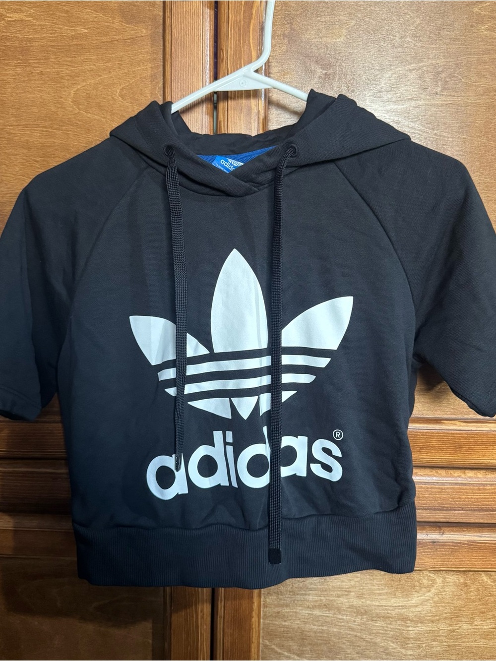 Adidas Black Cropped Hoodie with White Trefoil Logo